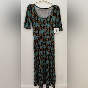 NWT- LuLaRoe- Ana- maxi dress with Teal and Mustard Floral size small